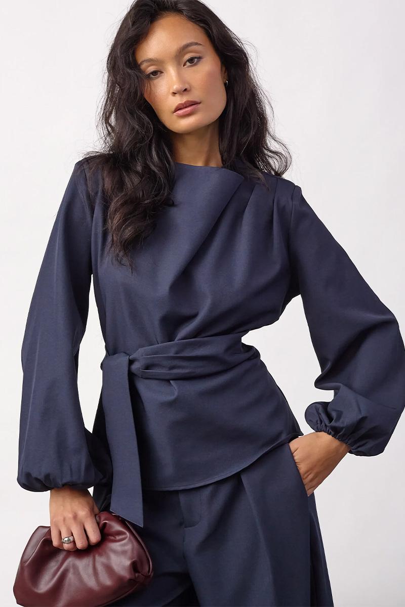 LunaCC Tie Blouse Navy