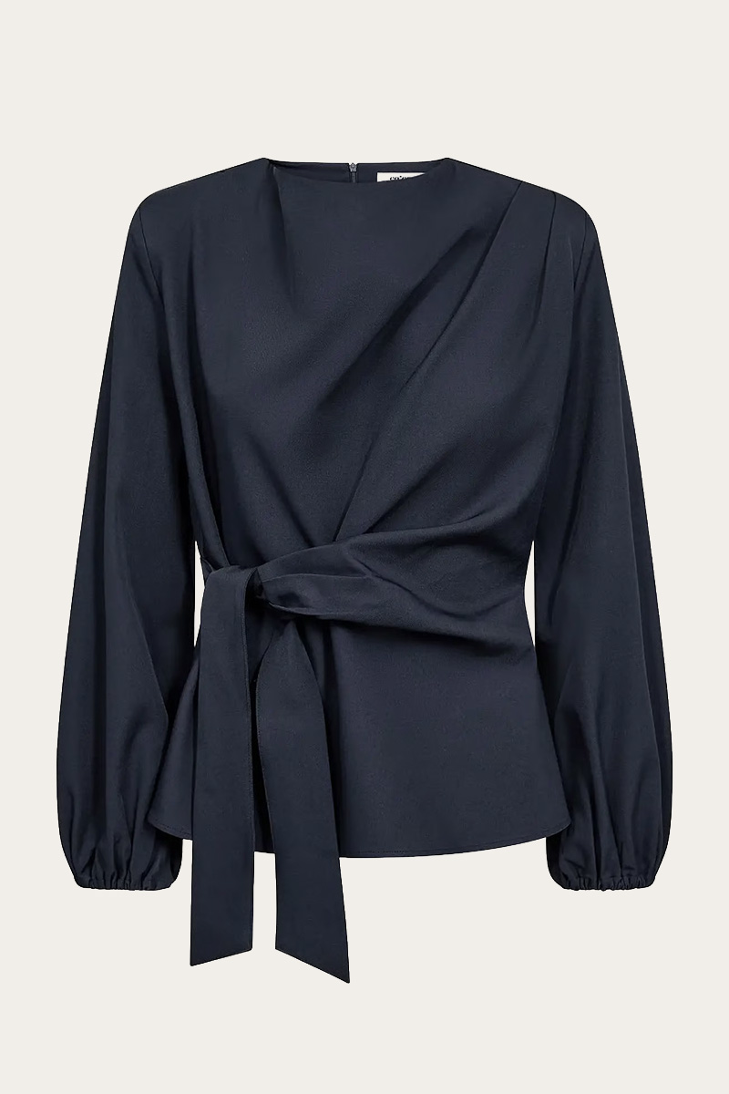 LunaCC Tie Blouse Navy - Bilde 3