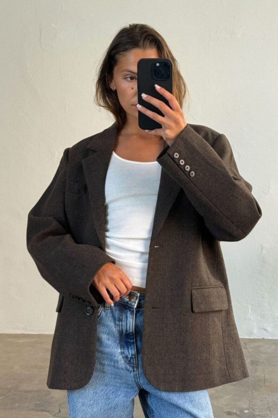 Solvej Wool Blazer Brown Houndstooth
