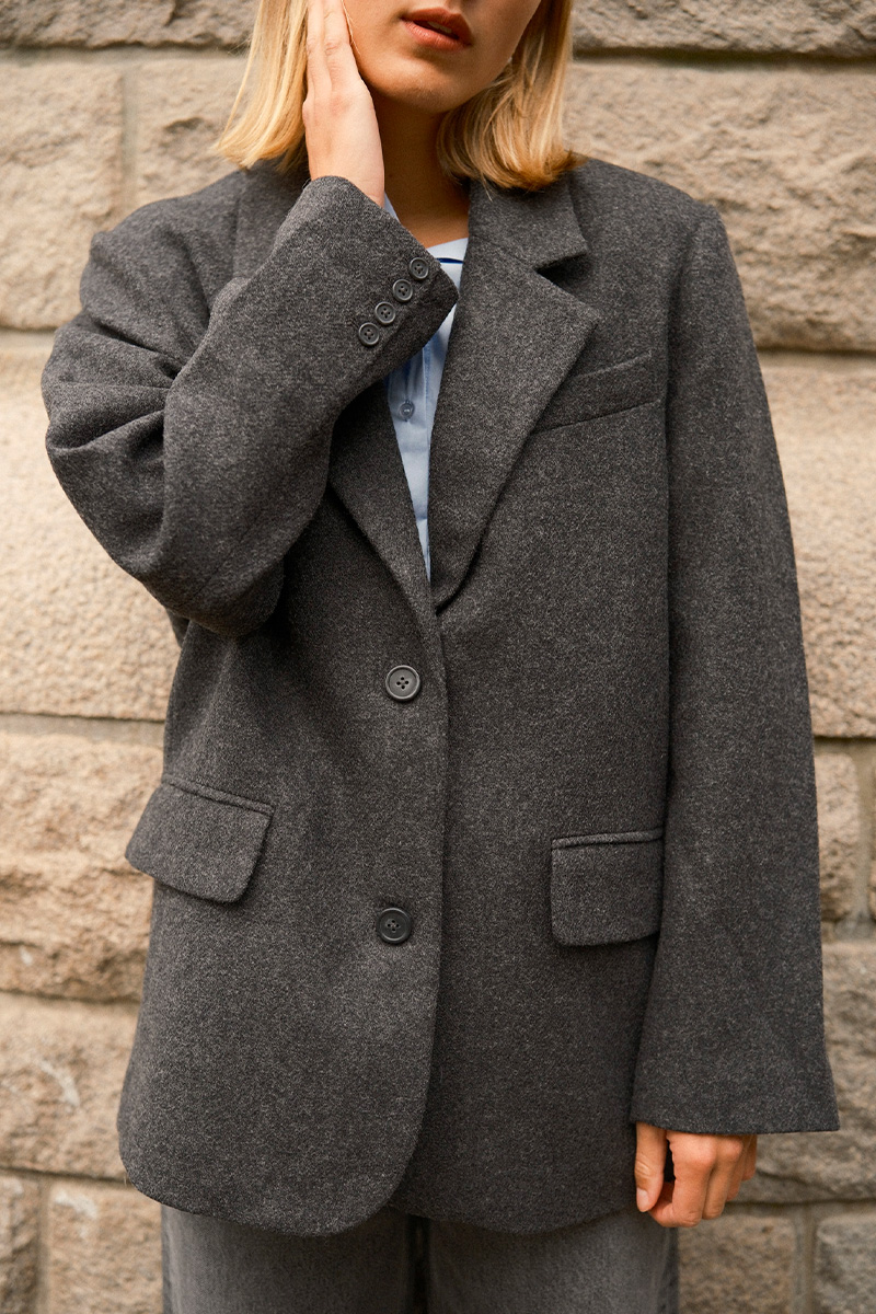Solvej Wool Blazer Dark Grey Melange - Bilde 2