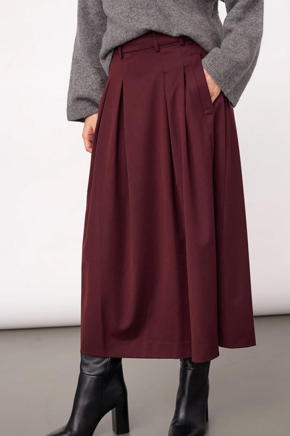 TerryCC Pleat Skirt Wine Red