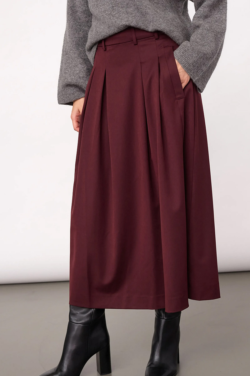 TerryCC Pleat Skirt Wine Red