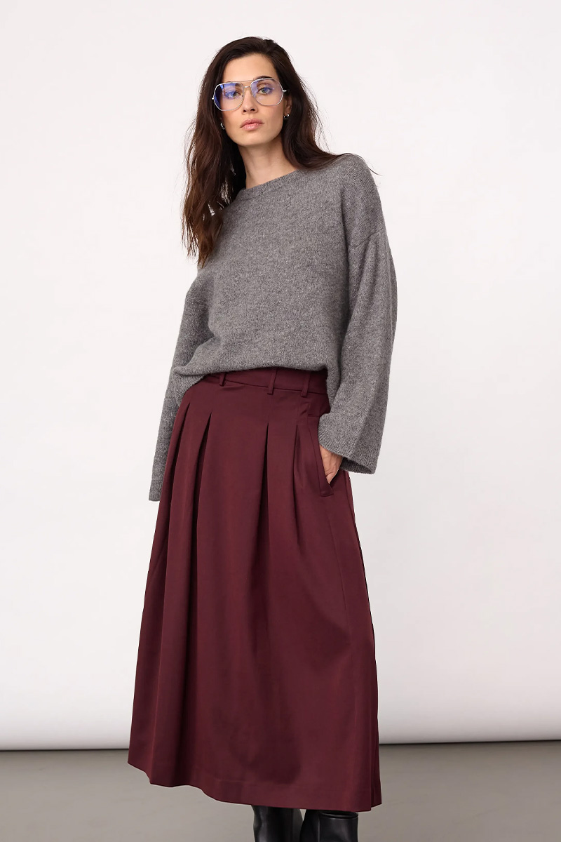 TerryCC Pleat Skirt Wine Red - Bilde 2