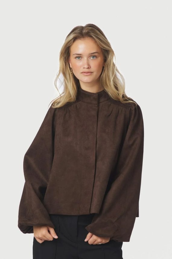Tirsa Faux Suede Jacket Dark Brown