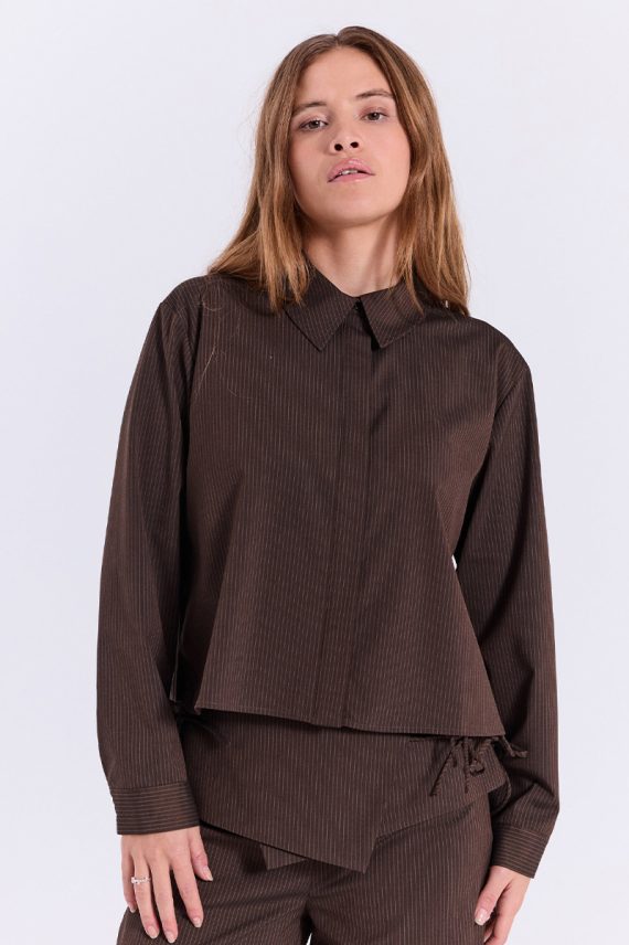 Willow String Shirt Brown Pinstripe