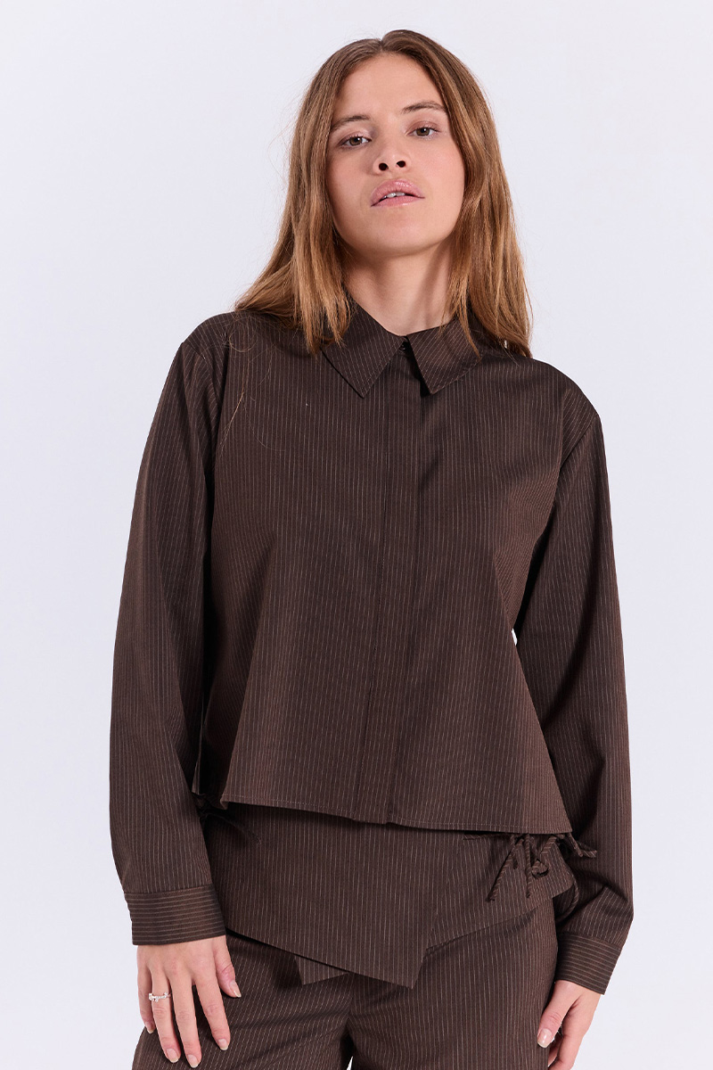 Willow String Shirt Brown Pinstripe