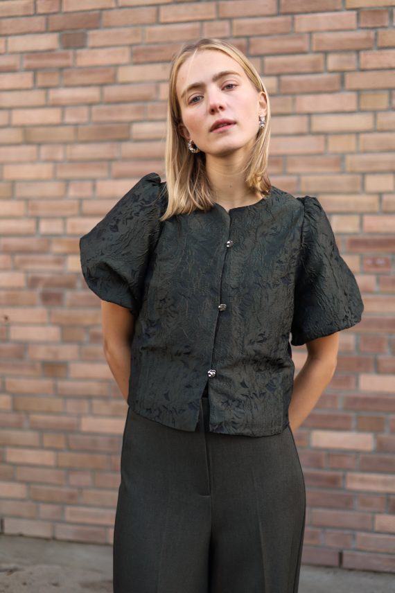 Aisa Soft Brocade Blouse Dark Green